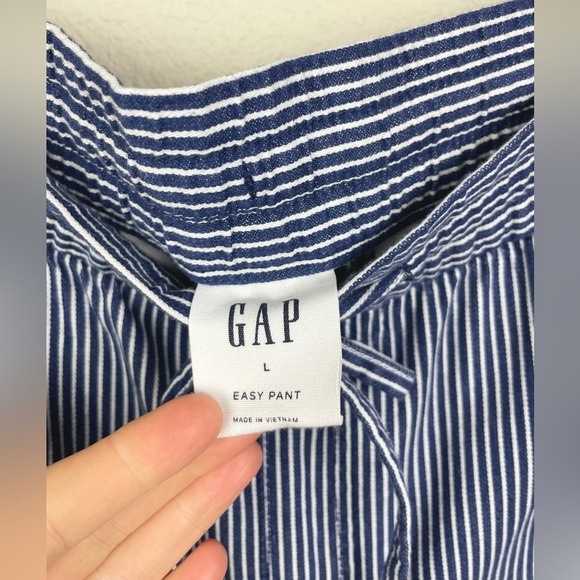 Gap Women's Large V-Easy Pant Bold Navy Stripe White Casual Pull-On Drawstring - Picture 9 of 14